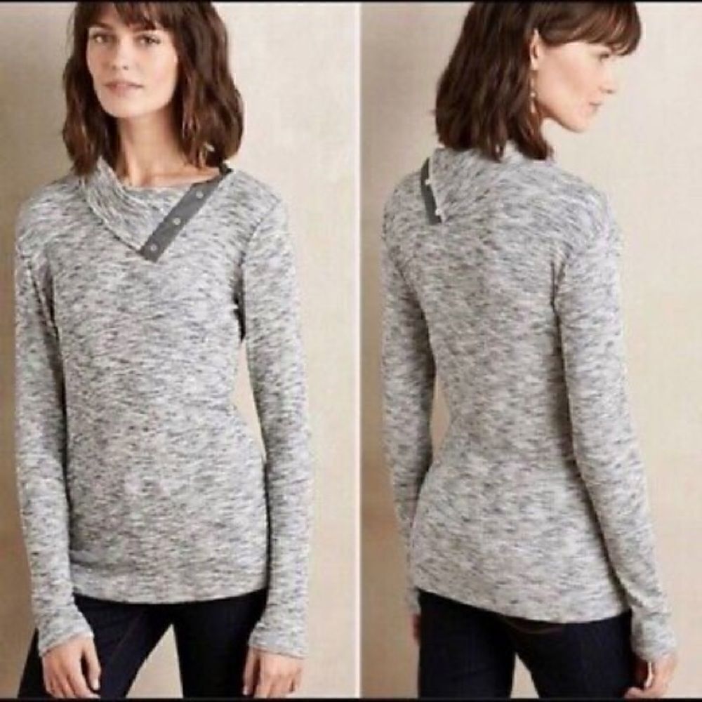 Anthropologie | Dolan Left Coast Snap-Neck Pullover Marled Gray Sweater | S